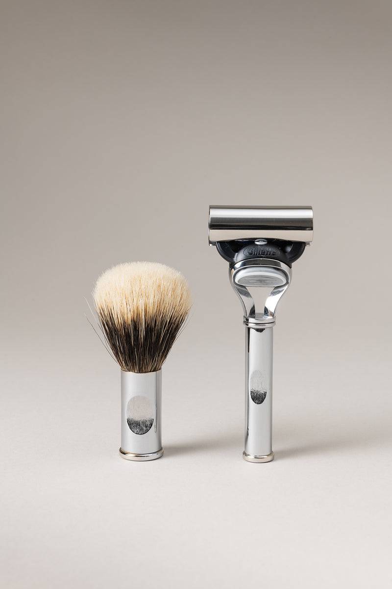 Lorenzi Milano Set rasoio pennello barba viaggio rotante in Ottone cromato Offerta