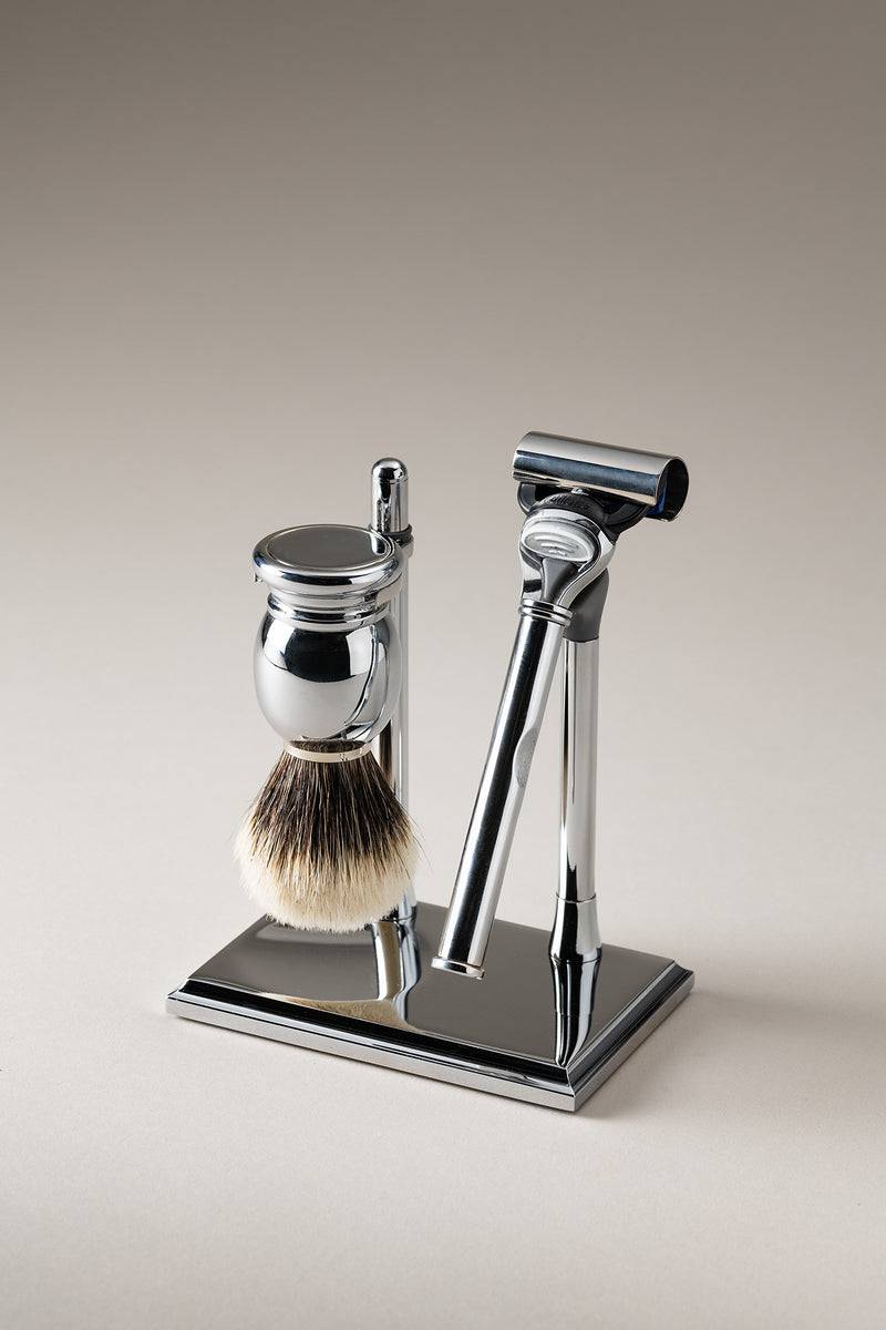 Lorenzi Milano Set rasoio pennello rettangolare in Ottone cromato Saldi Di Fabbrica