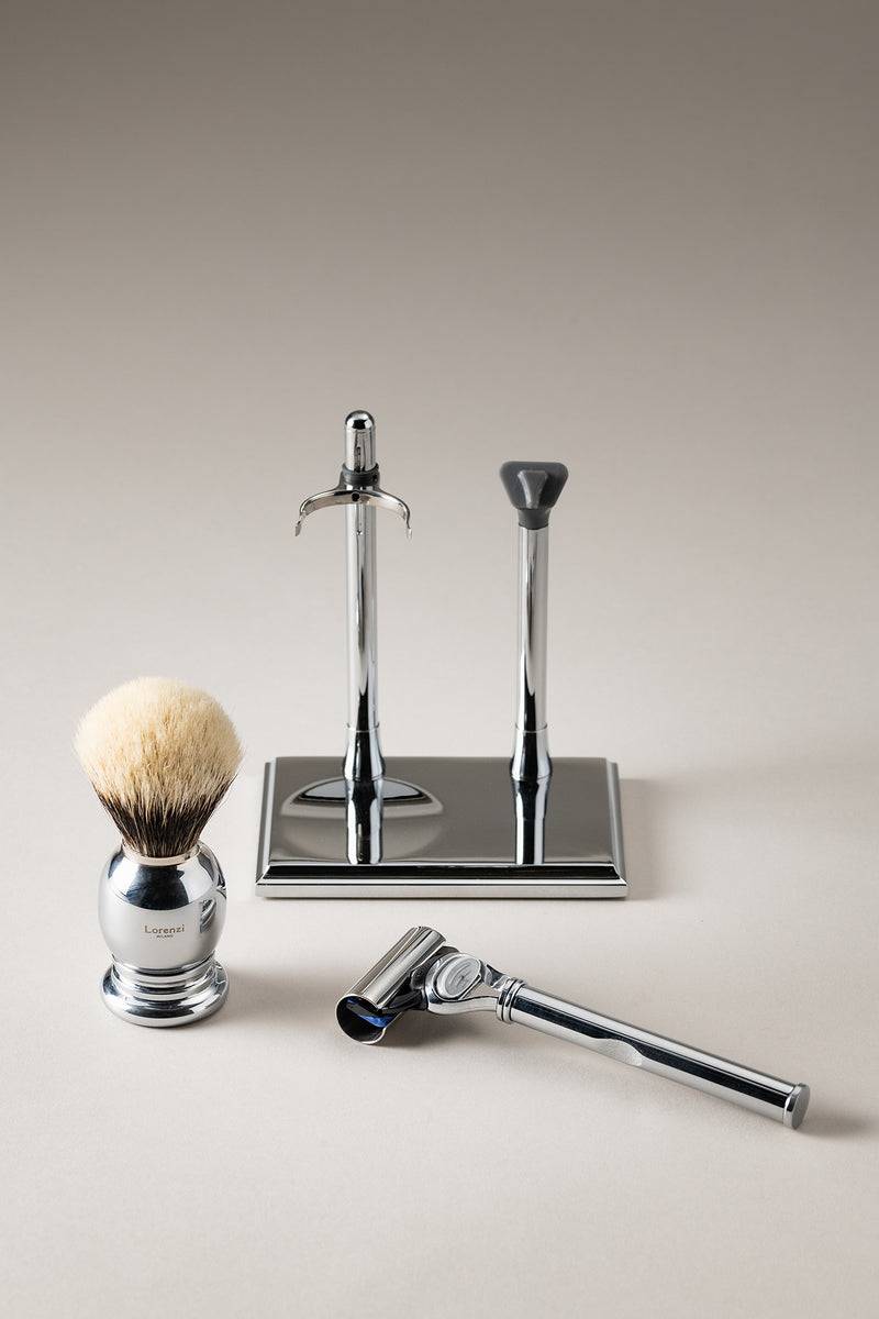 Lorenzi Milano Set rasoio pennello rettangolare in Ottone cromato Saldi Di Fabbrica