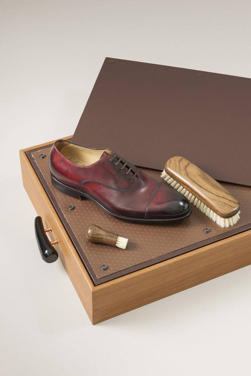 Lorenzi Milano Vassoio pulizia scarpe con spazzole Ovangkol in Zebu Vendite Flash