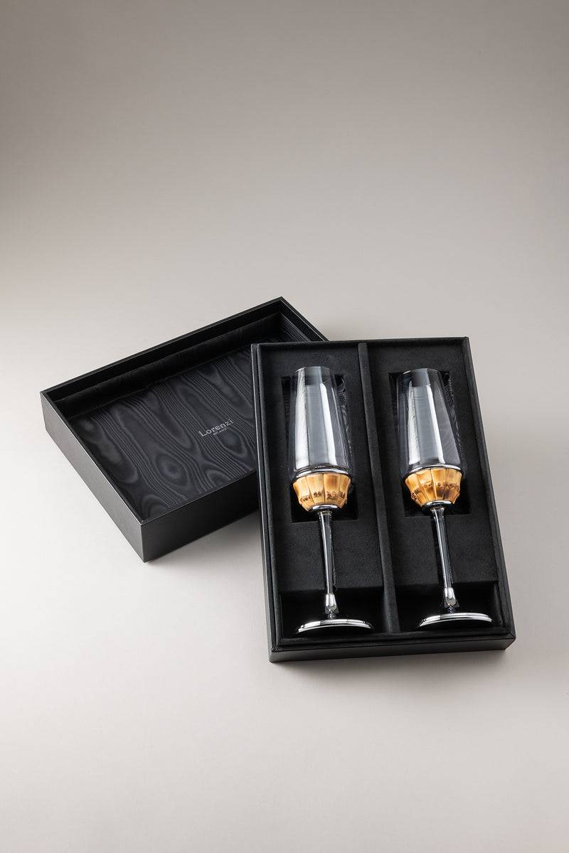 Lorenzi Milano Coppia flute champagne in Bambù Pezzi Unici